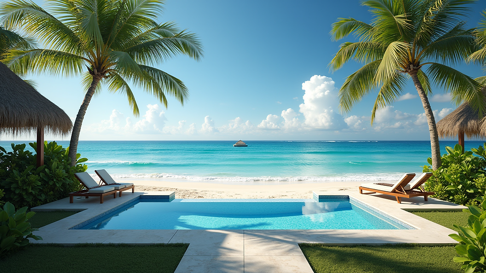 Wide angle view of a beachfront property in Panama with ocean view