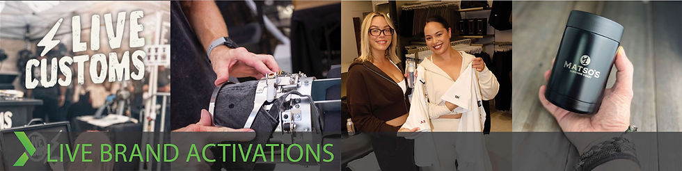 Live brand activations featuring on-site embroidery, laser engraving, heat pressing and merchandise personalisation for events, exhibitions and conferences.