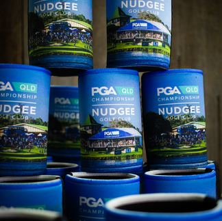 Branded stubby coolers produced for the PGA Queensland Championship at Nudgee Golf Club.