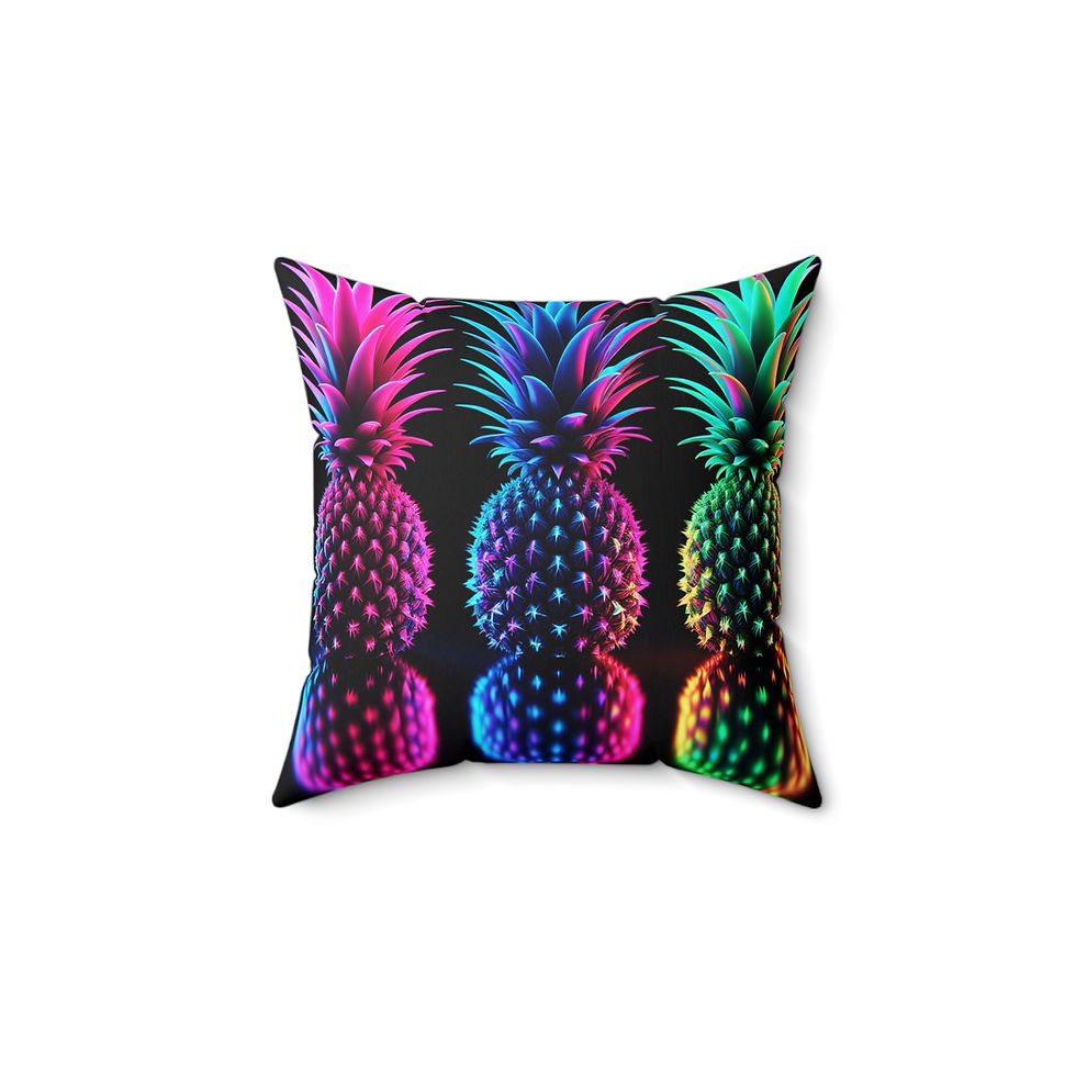 BLACK & NEON Pineapple -Polyester Square Pillowcase With Pillow insert