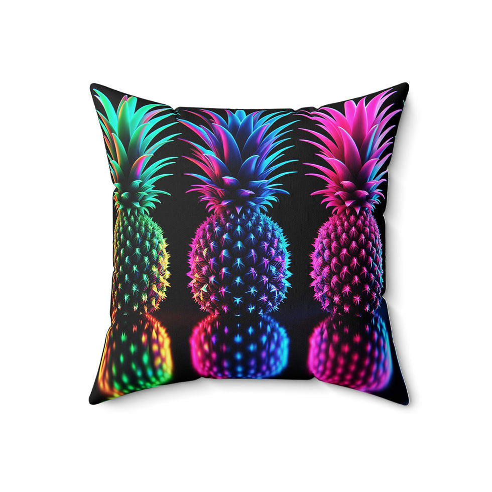 Thumbnail: BLACK & NEON Pineapple -Polyester Square Pillowcase With Pillow insert