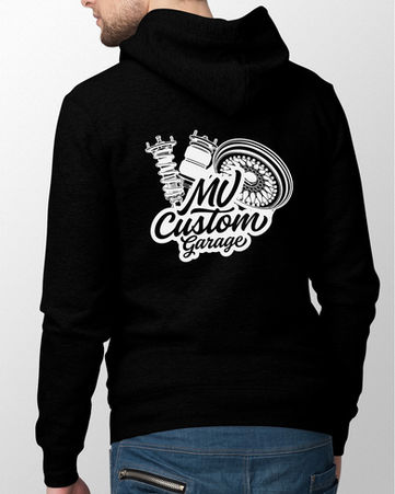 MV Custom Garage hoodie bedrukking achterzijde