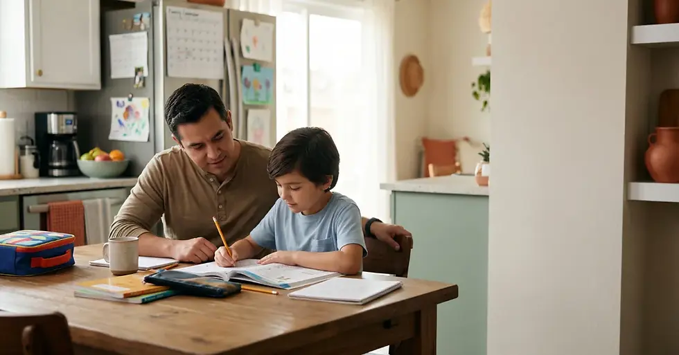 Parent helping a child with homework, one of the tips for keeping kids stable in San Antonio