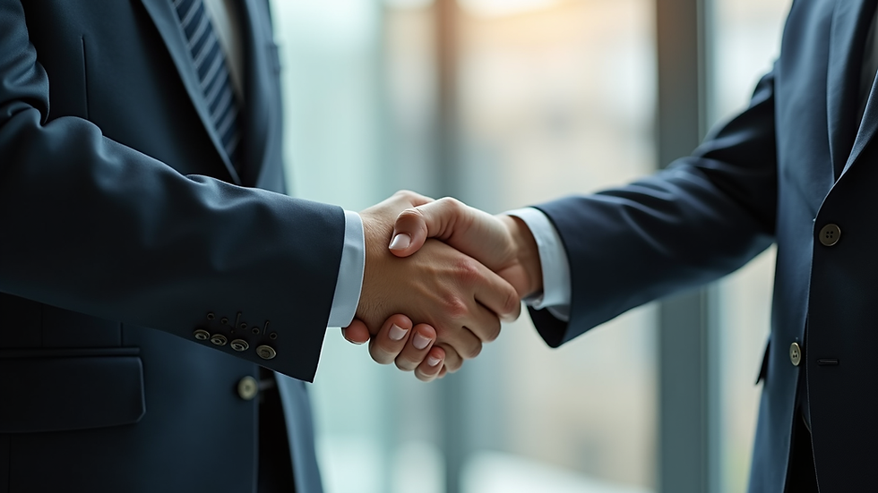 Close-up view of a handshake between two business people sealing a deal