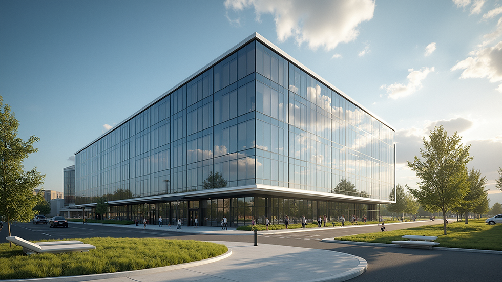 Eye-level view of a modern office building in Utah