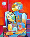 Sold original cubist painting by Marlina Vera - contemporary modern art in bold, expressive style.