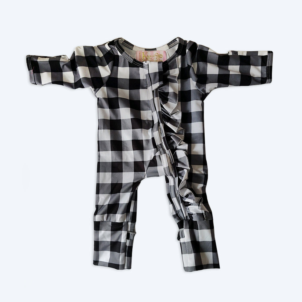 Baby Black & White Check Ruffle Zippie Convertible