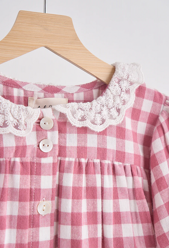 flannel lace dress Pink Gingham Flannel Lace Dress