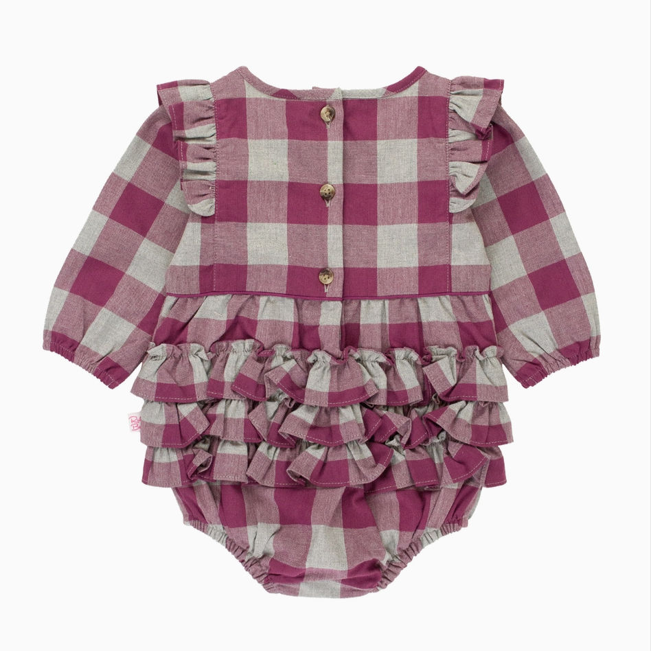 Thumbnail: Hartford Plaid Long Sleeve Ruffle Trim Bubble Romper