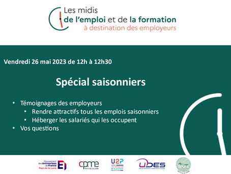 Midis de l'emploi et de la Formation - Vendredi 26 Mai de 12h à 12h30