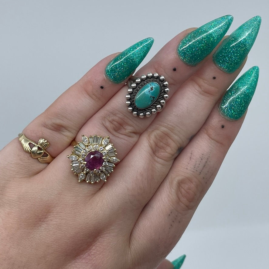 Thumbnail: Beaded Halo Rope Turquoise Ring