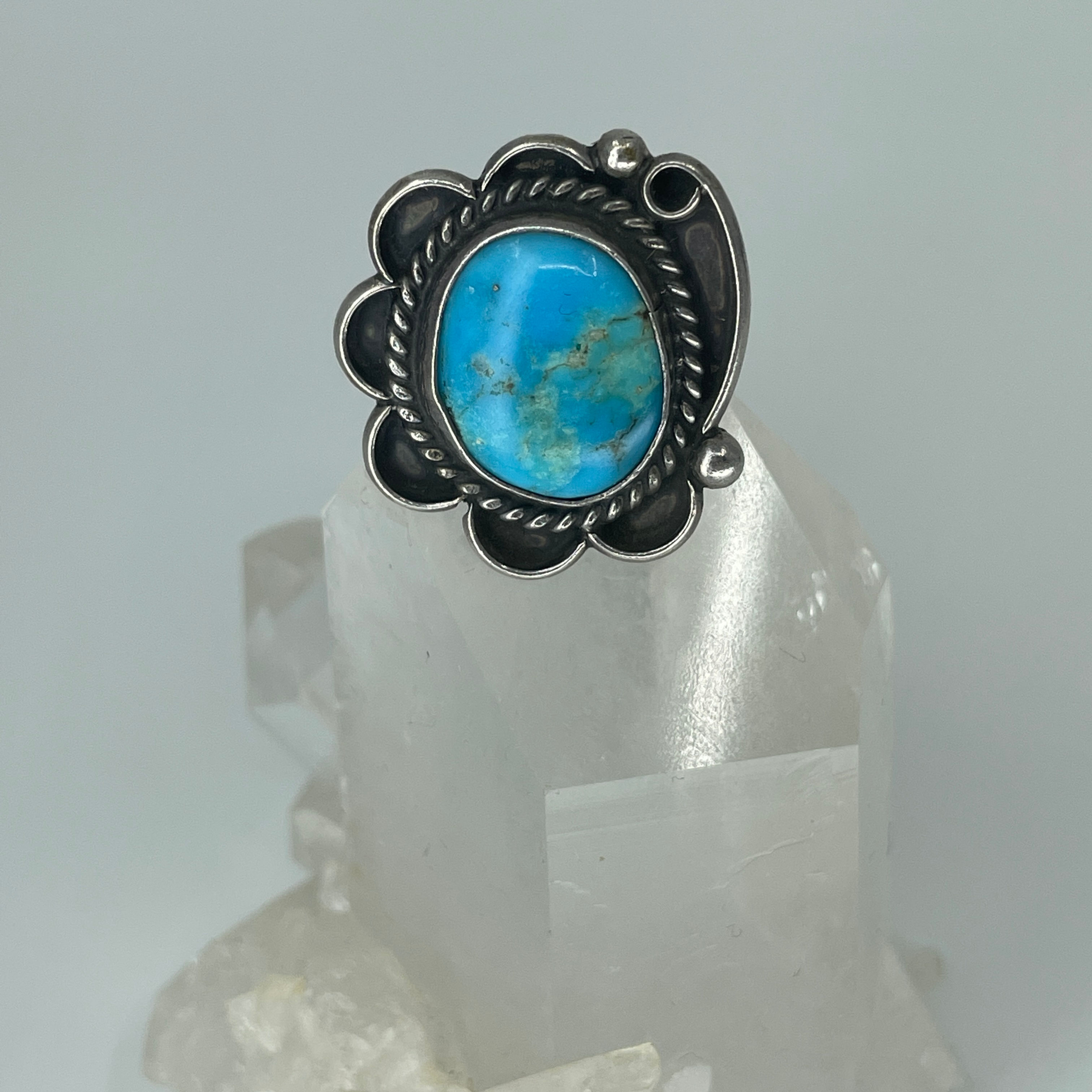 Scalloped Braided Large Oval Turquoise Ring