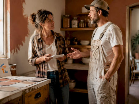 Homeowner discussing painting project with painter