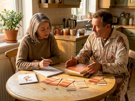 Homeowner discussing decorating options with contractor
