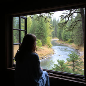 woman looking out window reflecting on life