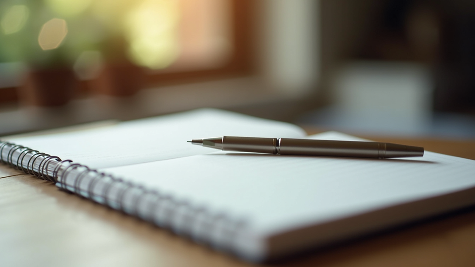 Vue rapprochée d’un carnet de notes ouvert avec un stylo posé dessus