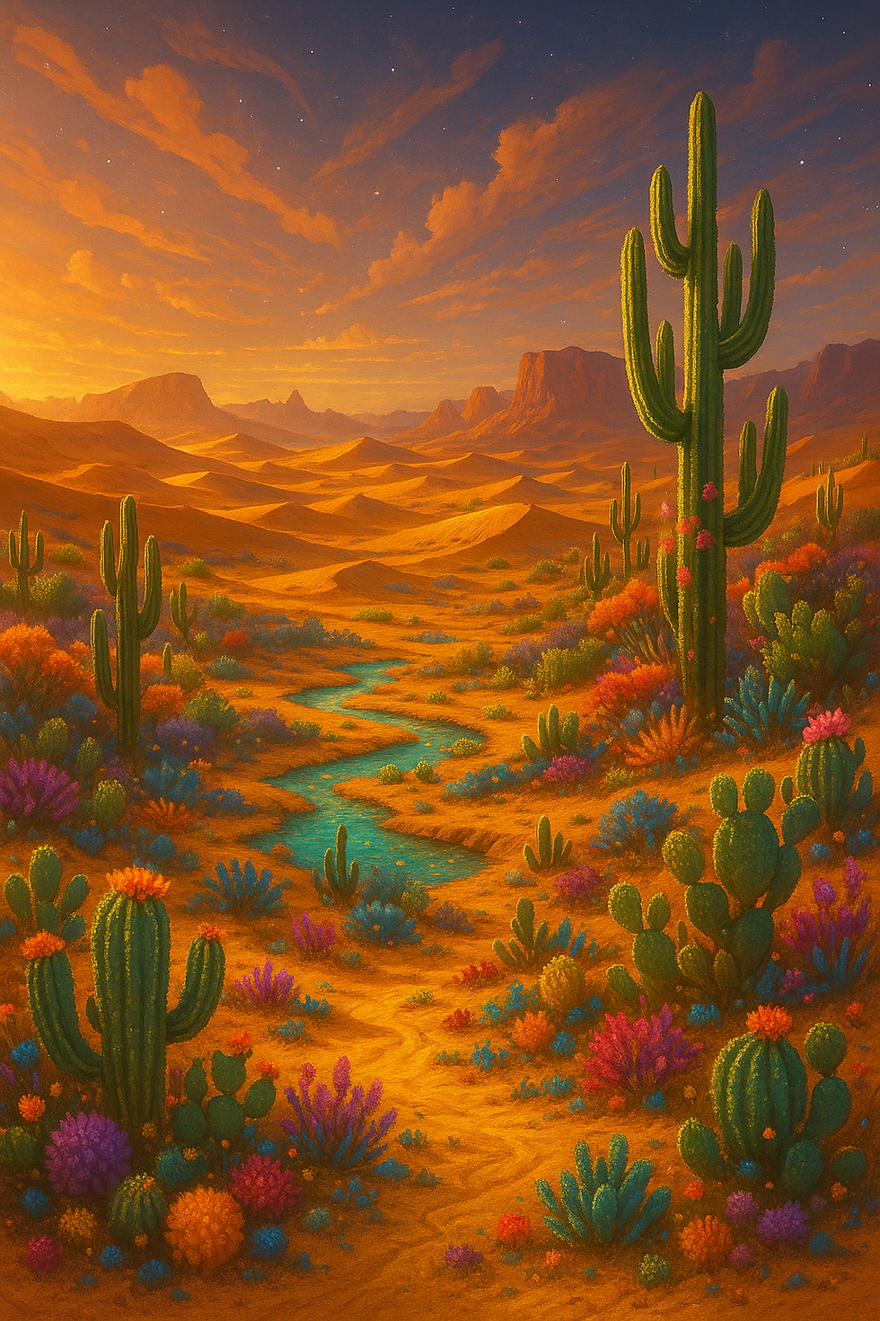 vibrant desert area of creaturekin