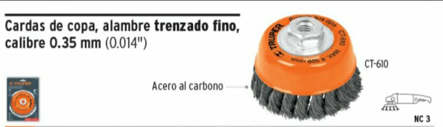 CARDA DE COPA, ALAMBRE TRENZADO FINO, CAL. 0.35mm DIAMETRO 5 PGD. EJE 5/8