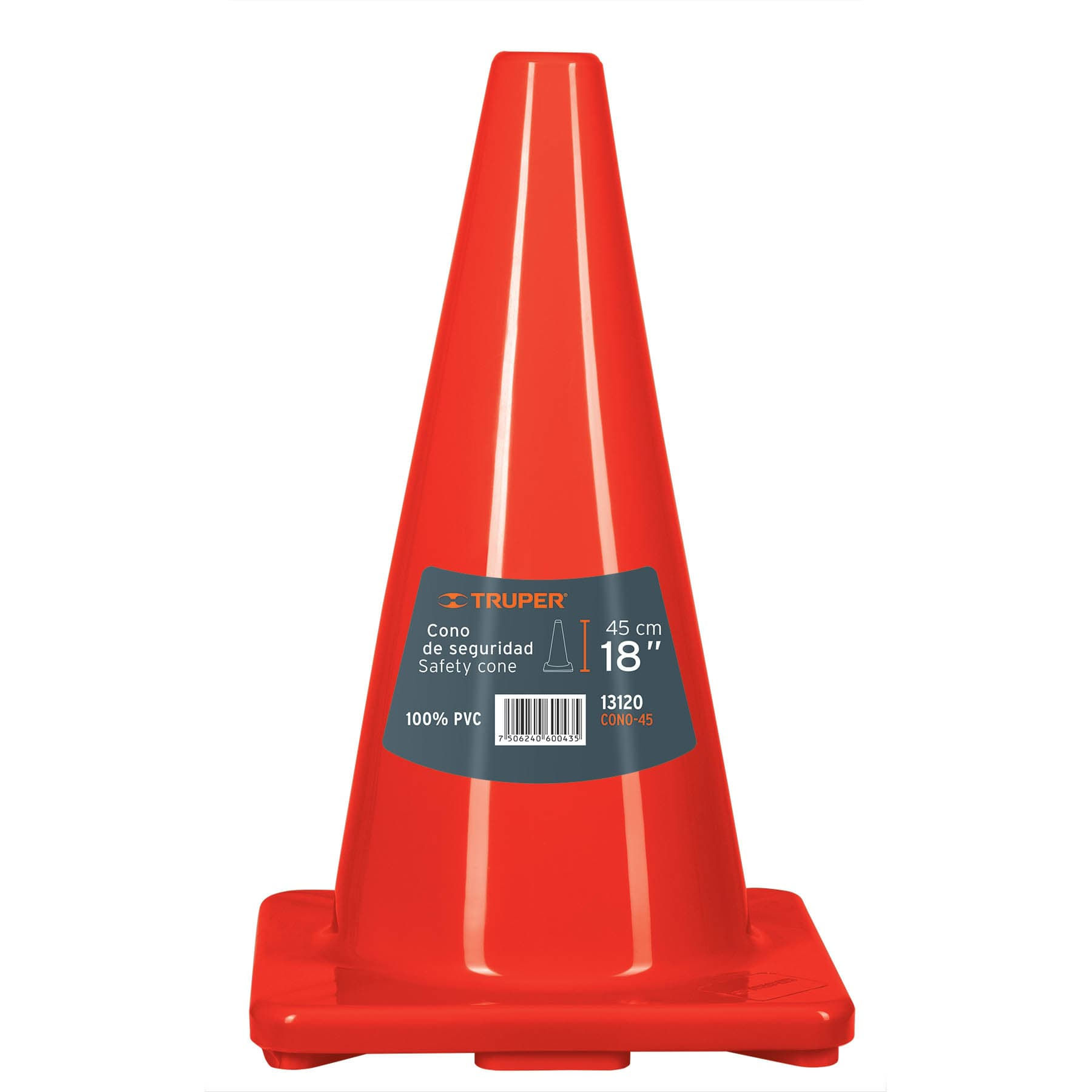 CONO DE PRECAUCION DE 45CM DE PVC TRUPER CONO-45