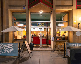 The exterior of a diner.