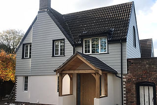 The exterior of a house with cladding.