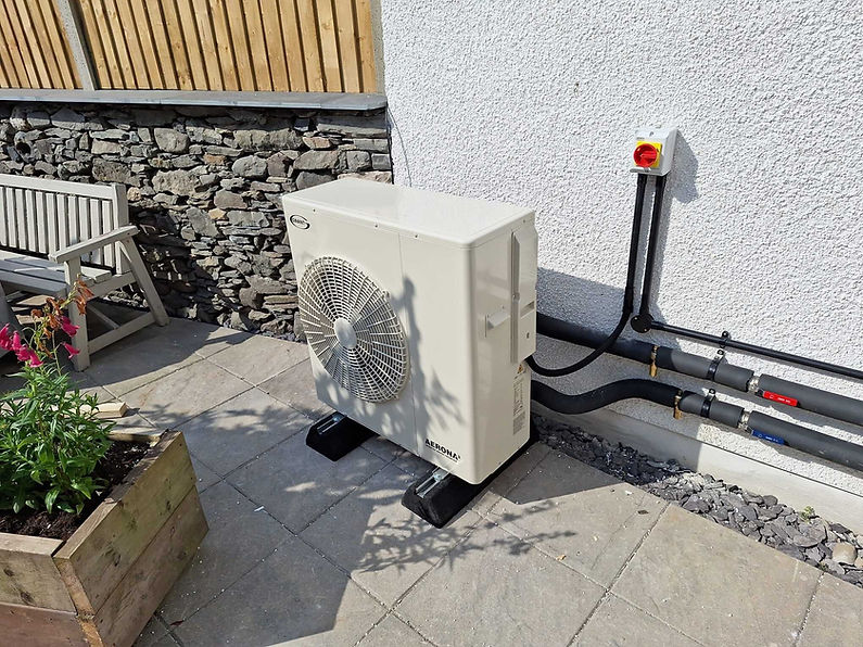 A heat pump in a garden