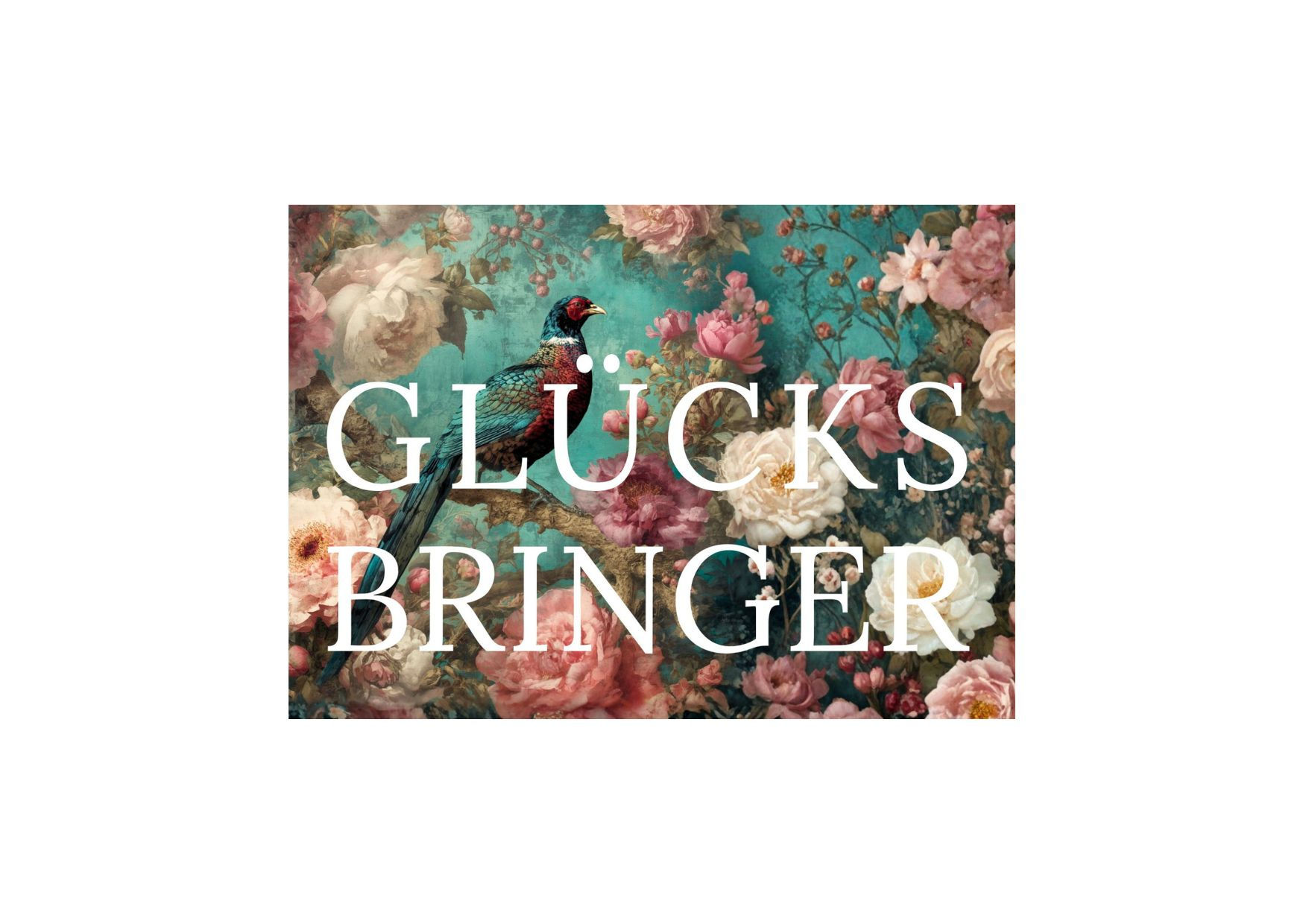 Einzelkarte „Glücksbringer“ im Botanical Design mit Fasan, hochwertig gedruckt auf Chromkarton mit Reliefdruck und Lack
