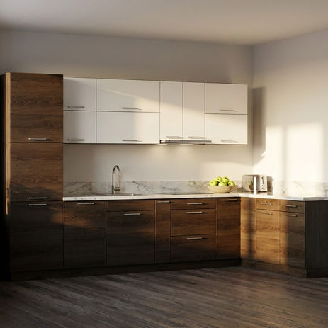 3D-s programban tervezett egyedi konyha megjelenítve