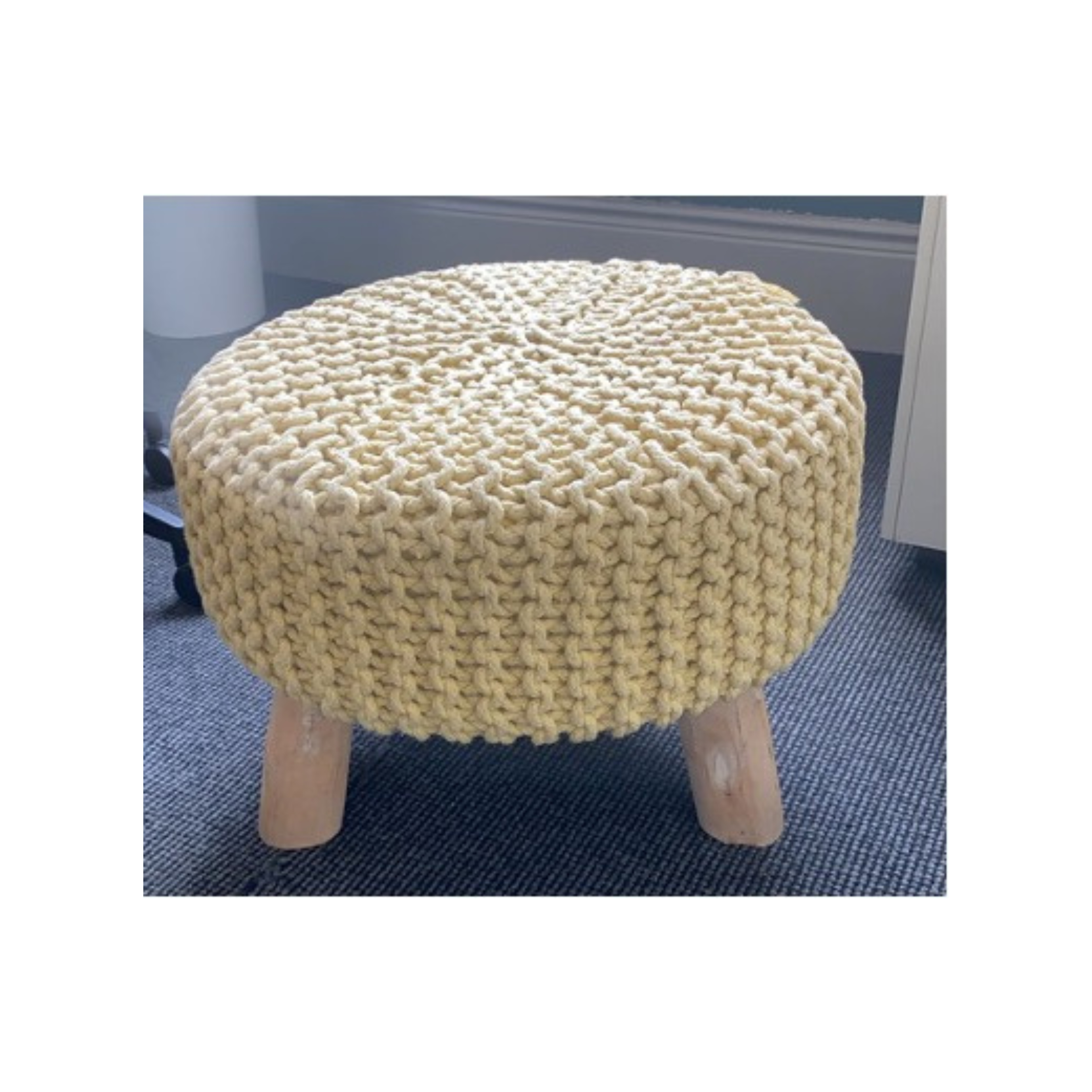 Woven Ottoman with wooden legs