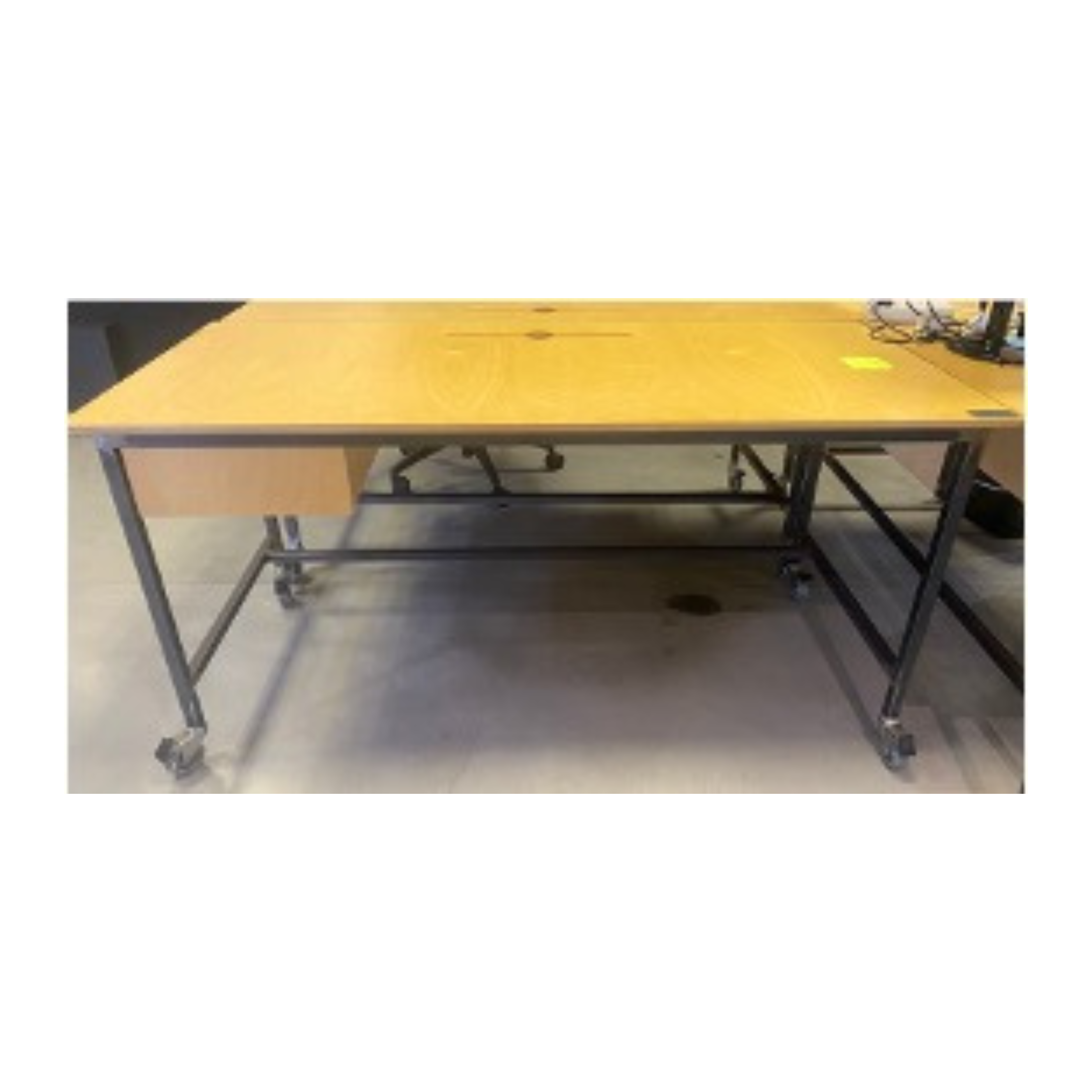 Brown single desk on wheels