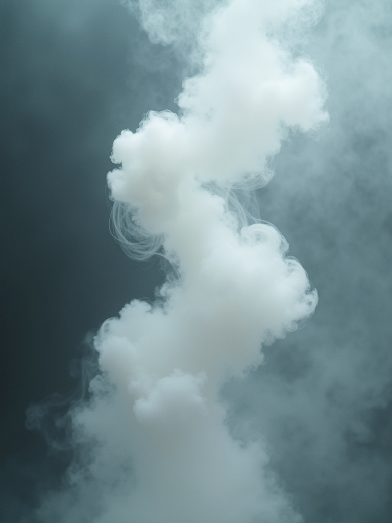 Ethreal white mist rising softly against a muted neutral background.