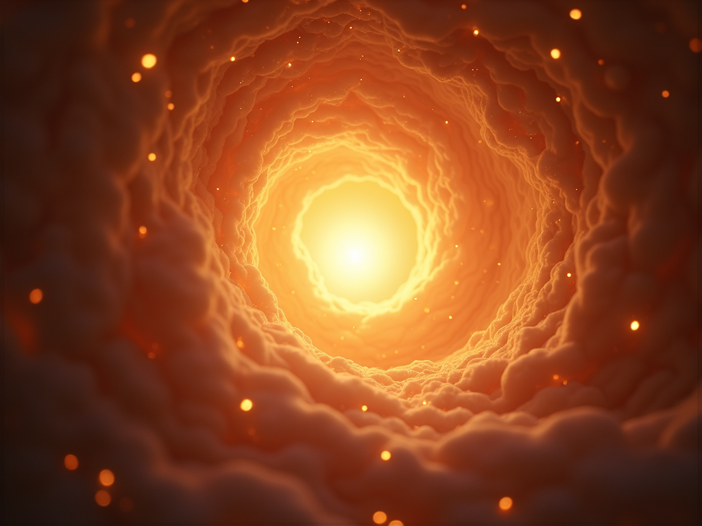 A soft abstract glow of golden light centered within a deep peaceful dark space.