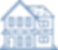 A blue line drawing of a detached two story house