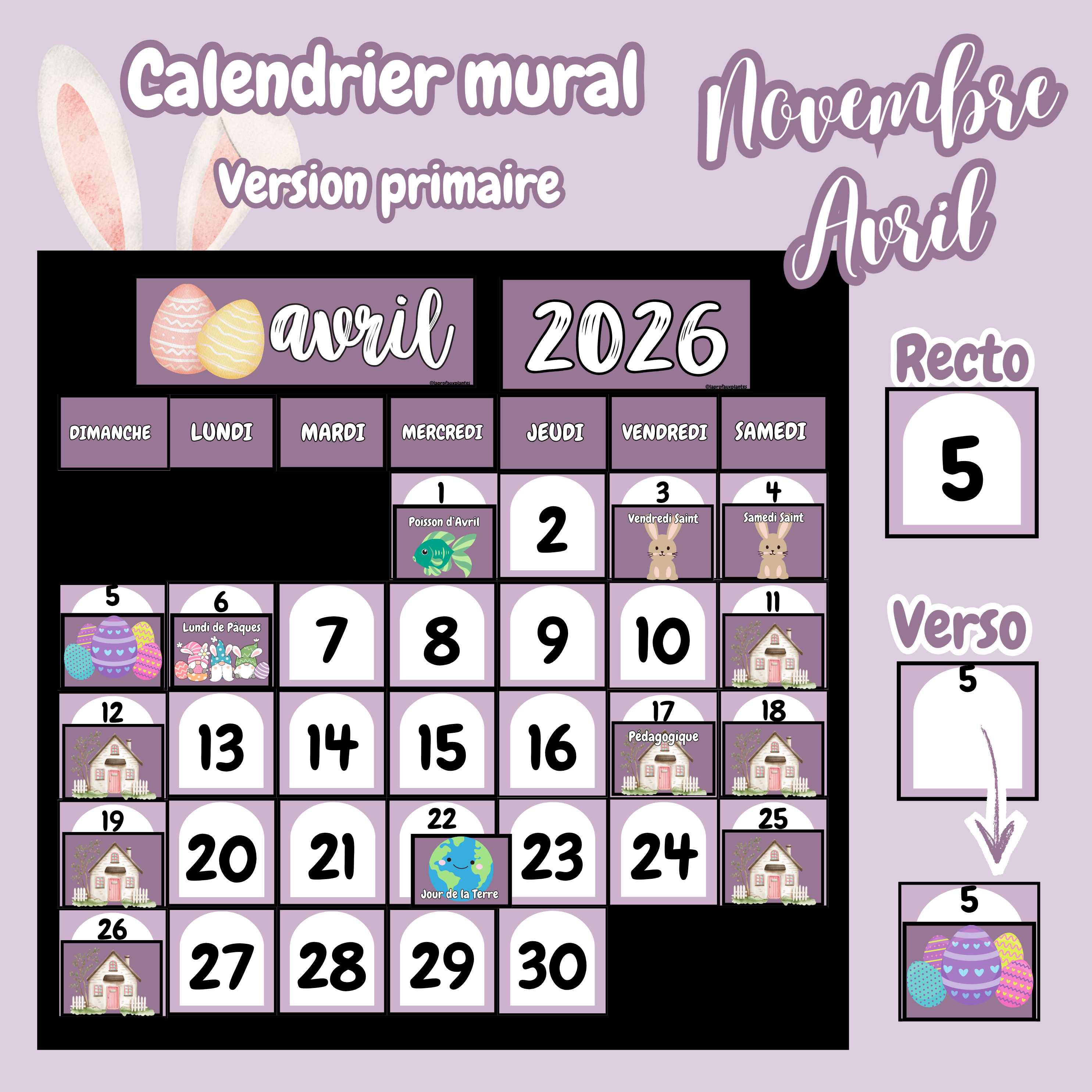 Novembre & Avril - Calendrier primaire
