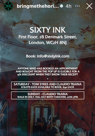 bring me the horizon official tattoo pop up with Sixtyink
Tattoo and merch pop-up setup for music fan activation.
tattoo
