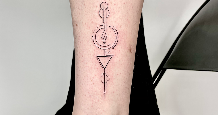 Geometric sleeve pattern tattoo at London tattoo studio.