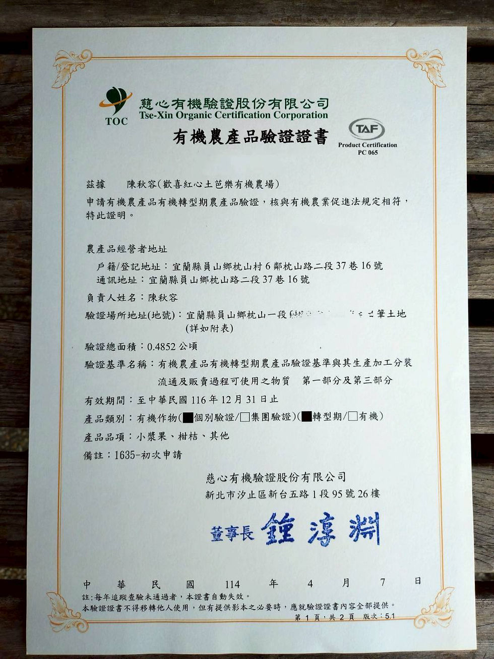 宜蘭員山的有機雙認證紅心芭樂