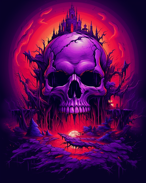 Black & Grim Digital Art Purple Skull