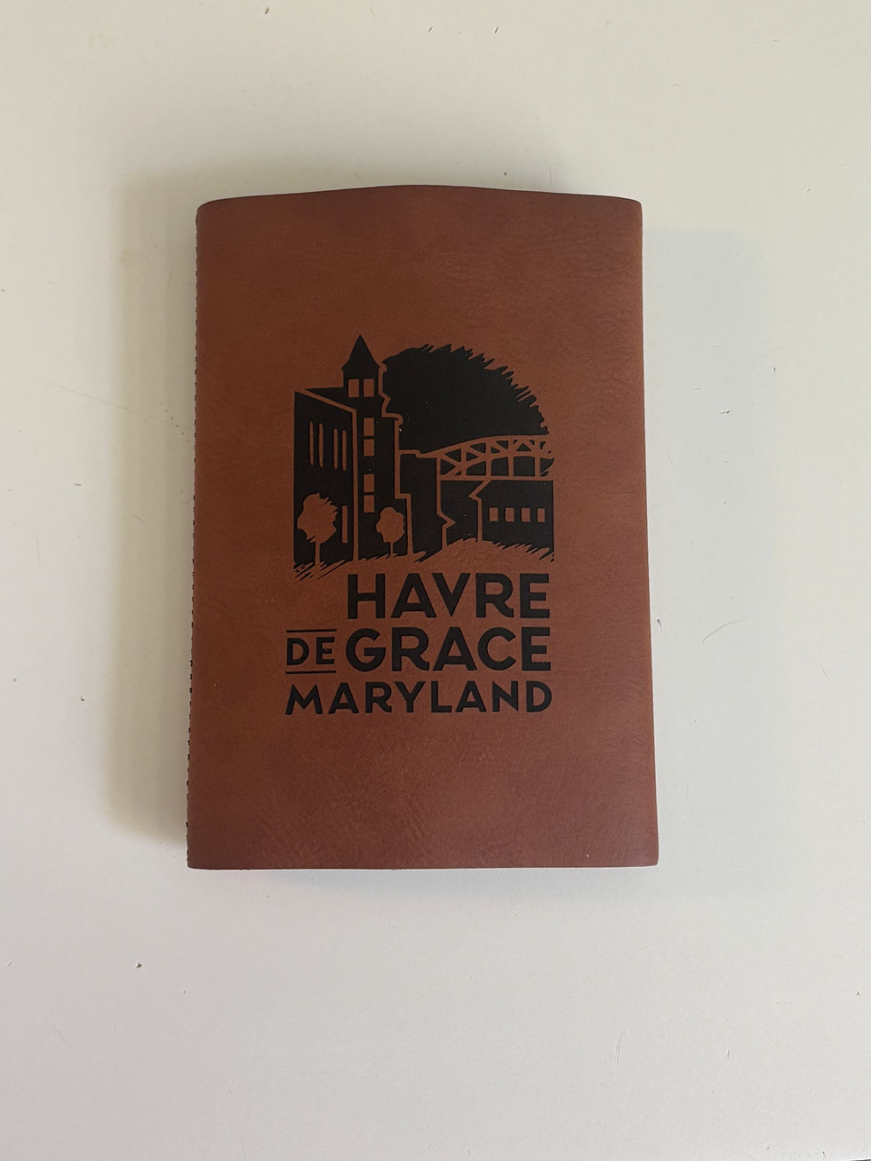 Thumbnail: Leather Engraved Havre de Grace Can Koozie 
