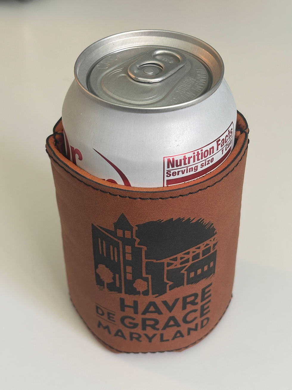 Thumbnail: Leather Engraved Havre de Grace Can Koozie 