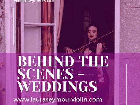 Laura Seymour performing on violin in a gorgeous window at Pennard House