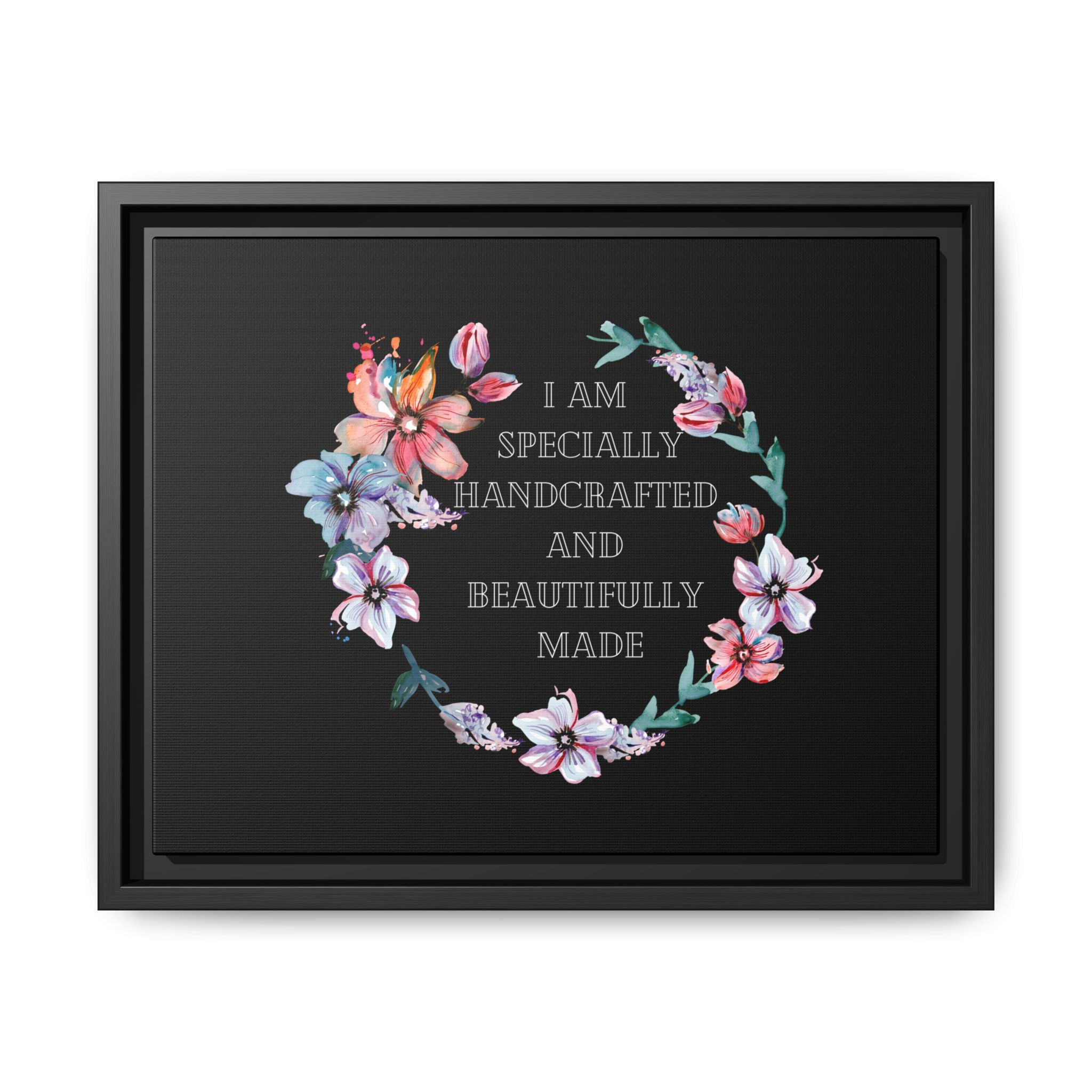 Floral Motivational Wall Art, Inspirational Home Decor, Framed Canvas (I AM)