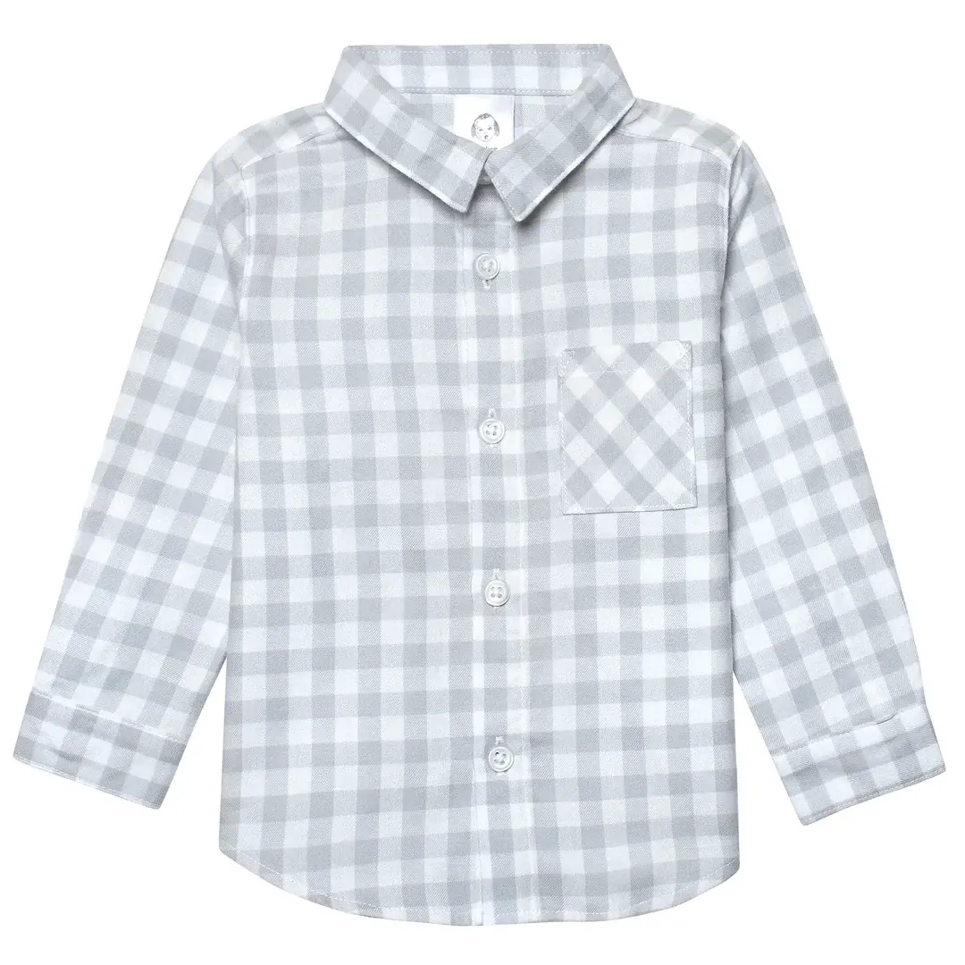  Gray Plaid Long Sleeve Button Down Snuggly Prince Top