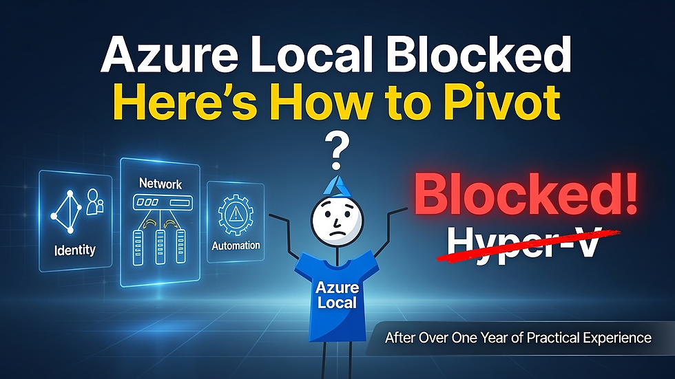 Picture showing Azure Local or Hyper-V as deployment options with a man with a questionmark above his head in the middle