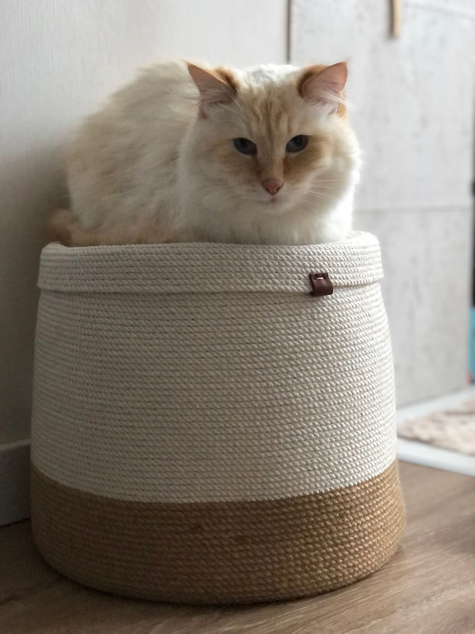 Прев'ю: Кошик з кришкою, 33х32 см, білий +джут