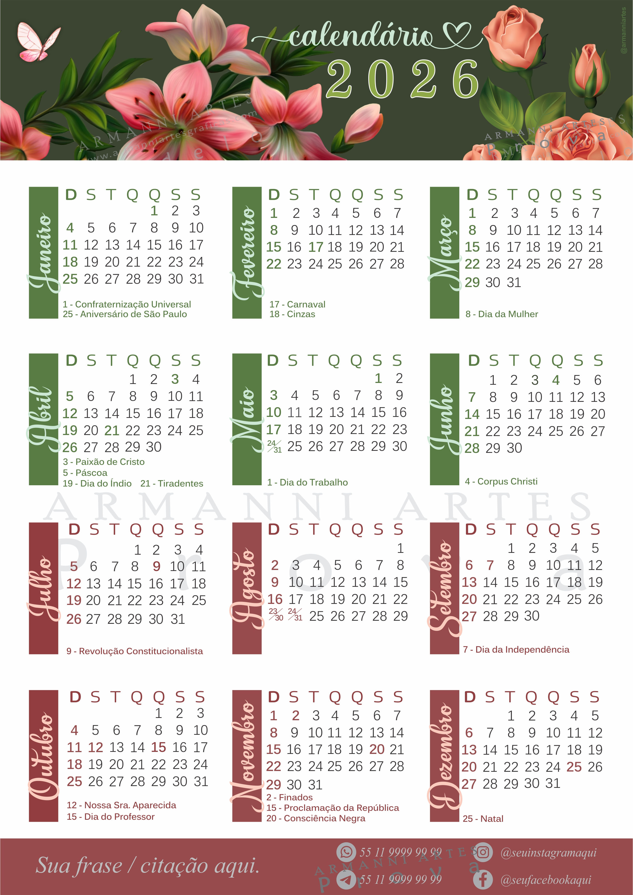 Calendário personalizado digital - modelo 001
