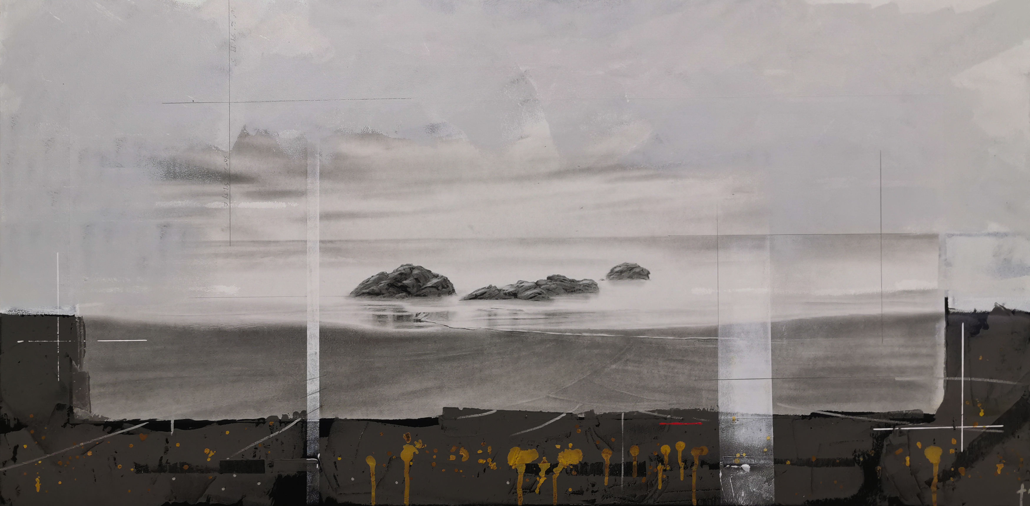 'Shoreline Study' Pencil and acrylic on canvas 120 x 60cm