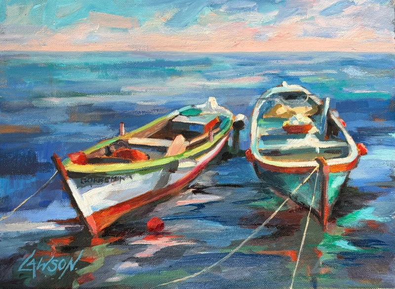 A sketch of a rowing boat. Blue pencil on light paper.