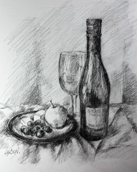 Teapot and Pear Still Life on black background