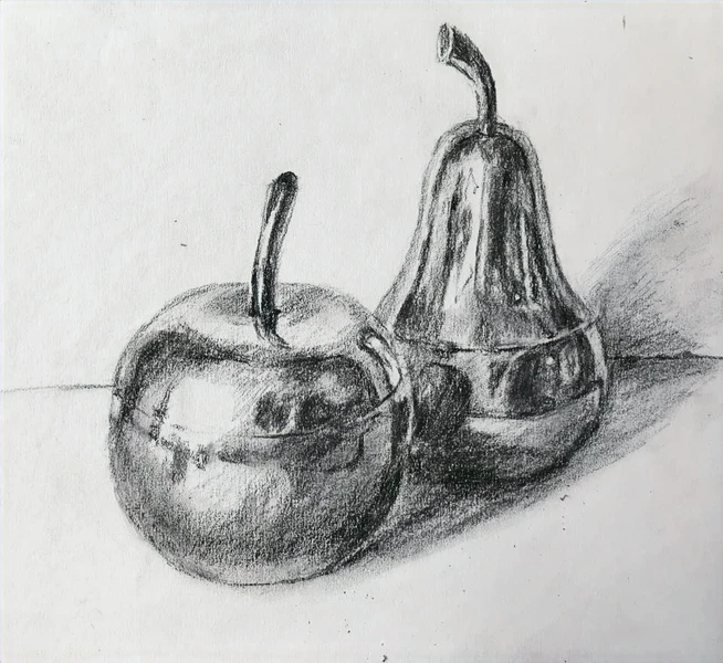 Teapot and Pear Still Life on black background